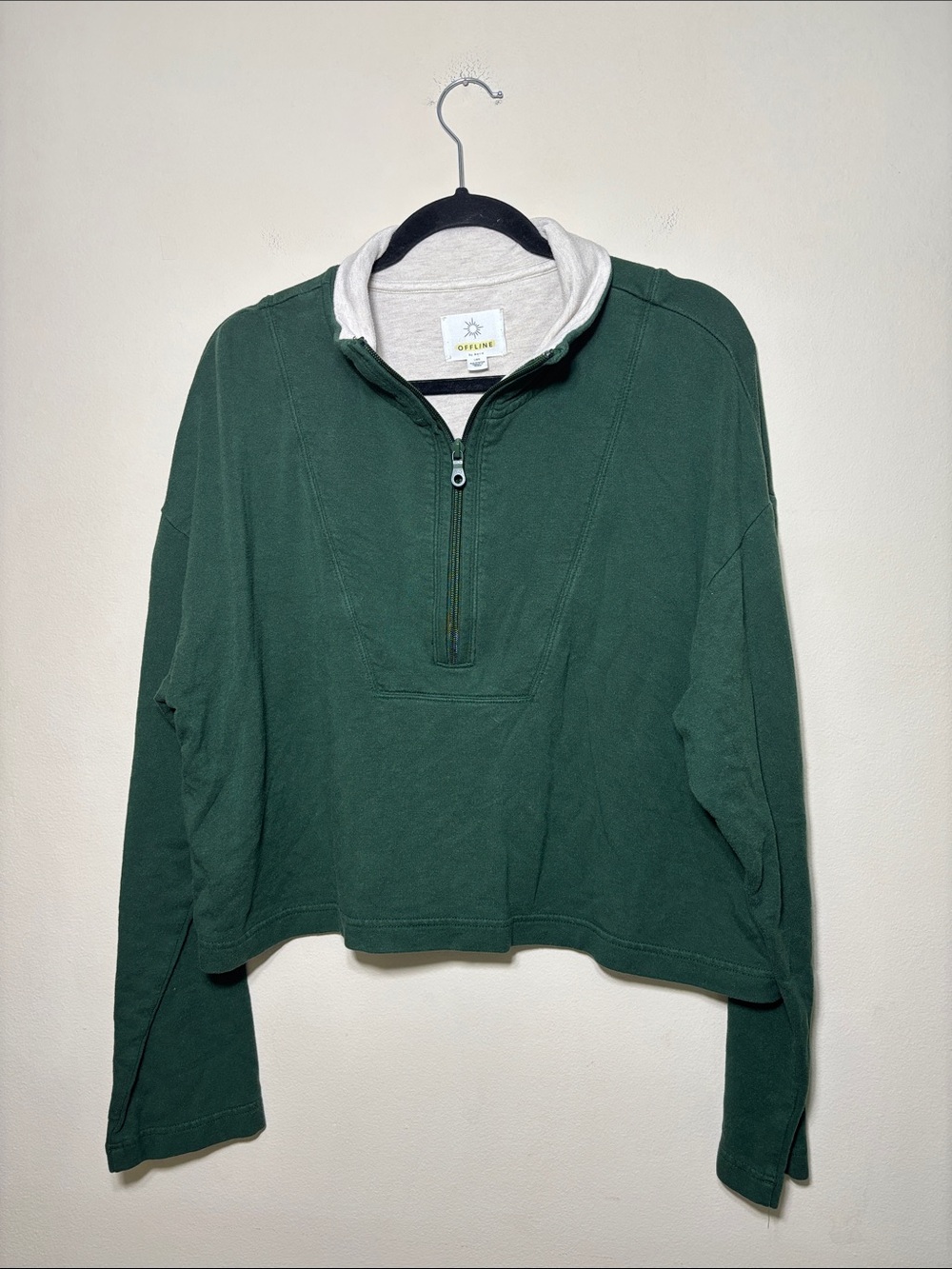 aerie Forest Green Half-Zip Sweatshirt